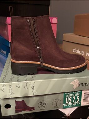 Kensie Brown Suede Side-Zip Ankle Boots